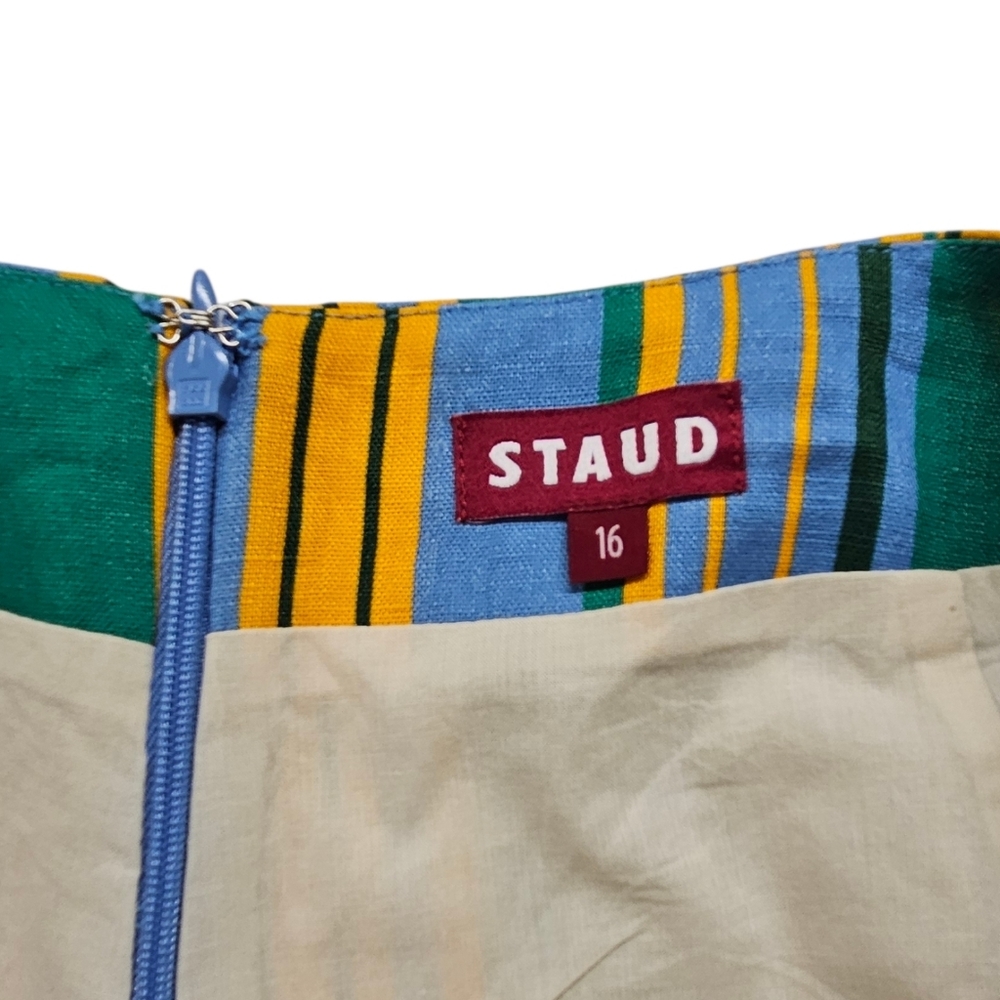 Staud Oscar Striped Linen Shorts In Blue And Orange Ibiza Stripe Size 16 NWT - Picture 9 of 14